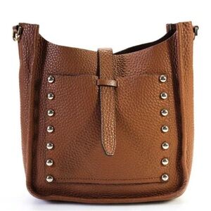 Rebecca Minkoff. Brown Studded Leather Shoulder feed Bag purse crossbody